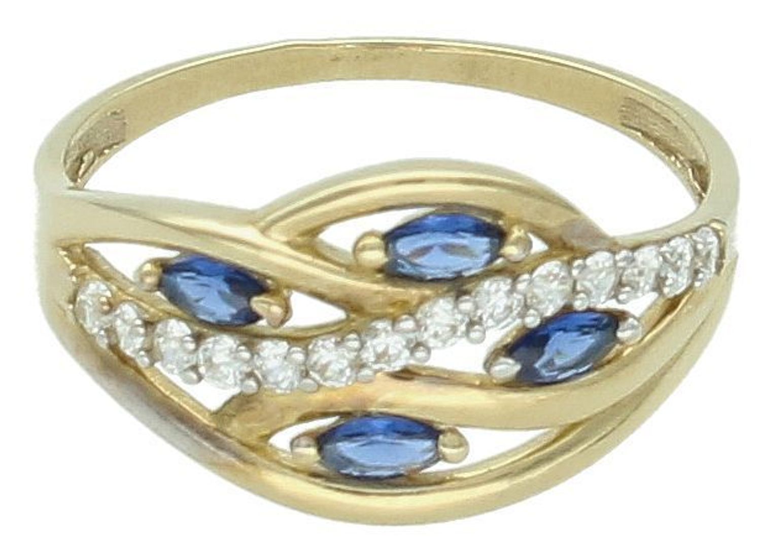 Złoty pierścionek damski 375 z niebieskimi i białymi cyrkoniami PI 4498C 375 Złoty pierścionek z cyrkoniami. Złoty pierścionek z drobnymi cyrkoniami. Złoty pierścionek damski. 1.jpg